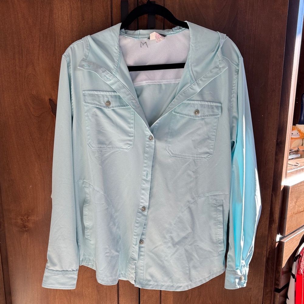 Travel Button Down Light Blue Blouse
